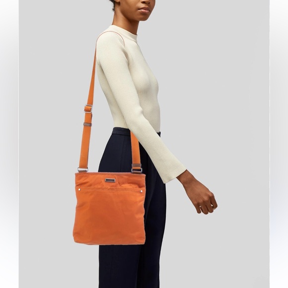 Tumi Leather Trimmed Nylon Crossbody Bag Warm Tangerine - Picture 1 of 11